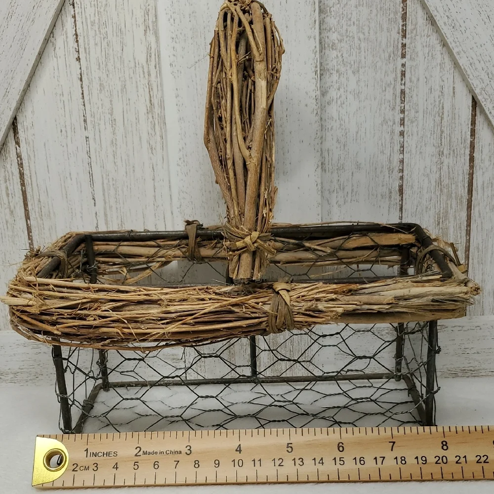 Grapevine & Twigs Wire Basket with Handle Chicken Wire Basket Vineyard Country